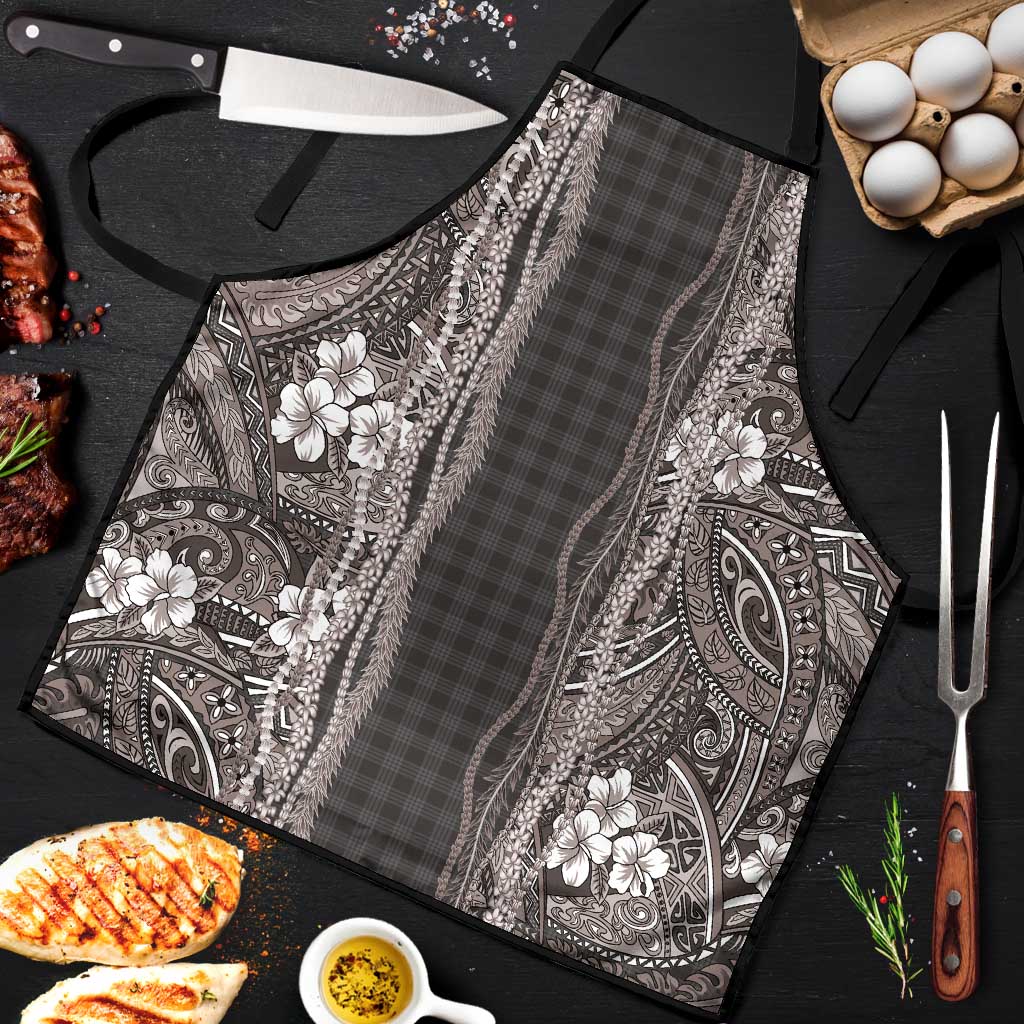 Hawaiian Art Flower Tribal with Lei Apron Palaka Pattern Grayscale - Polynesian Pride