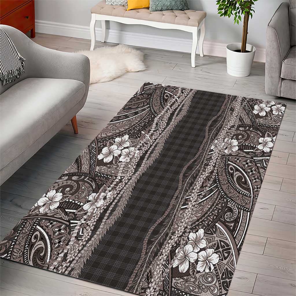 Hawaiian Art Flower Tribal with Lei Area Rug Palaka Pattern Grayscale - Polynesian Pride