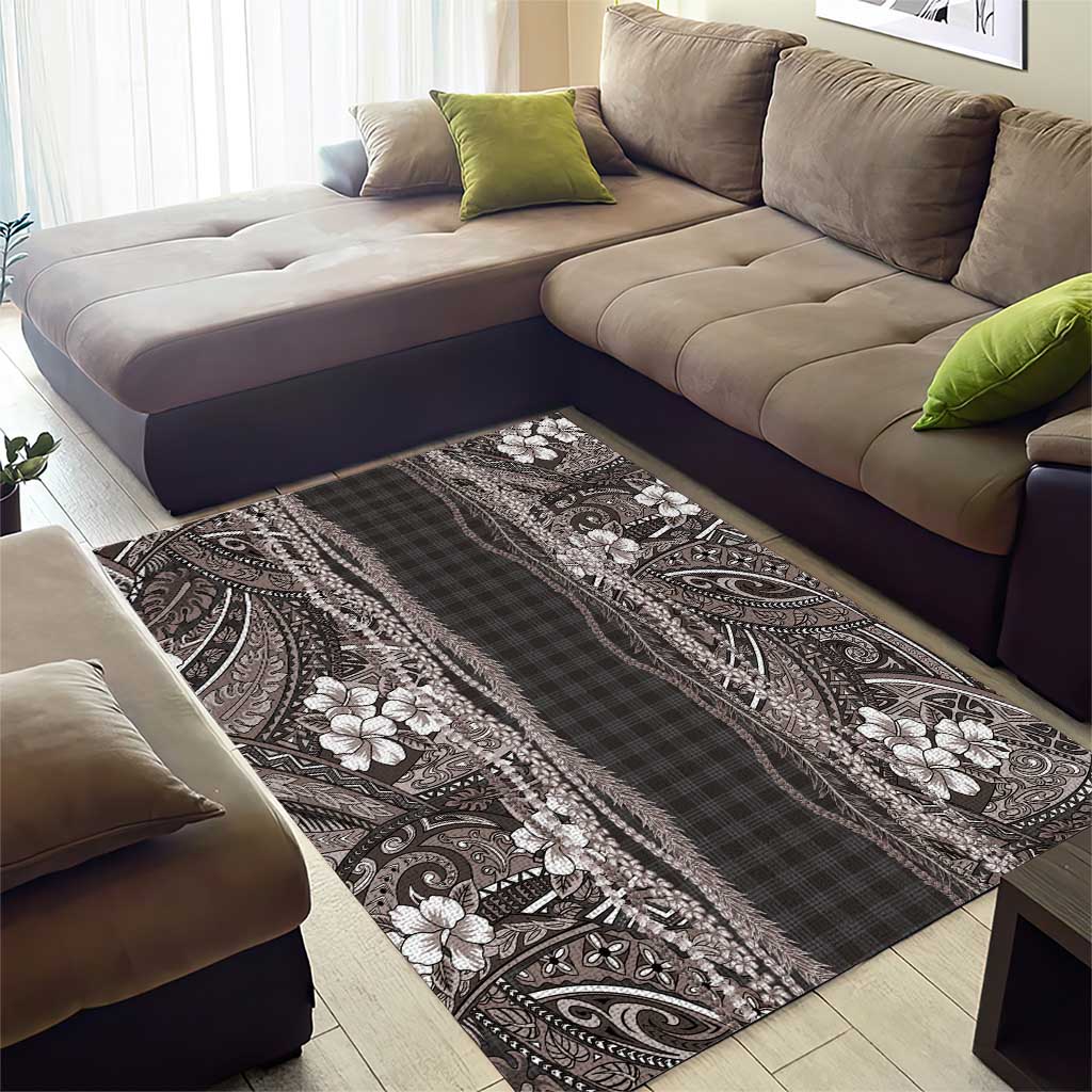 Hawaiian Art Flower Tribal with Lei Area Rug Palaka Pattern Grayscale - Polynesian Pride