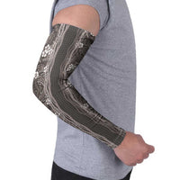 Hawaiian Art Flower Tribal with Lei Arm Sleeves Palaka Pattern Grayscale LT03 - Polynesian Pride
