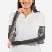 Hawaiian Art Flower Tribal with Lei Arm Sleeves Palaka Pattern Grayscale LT03 - Polynesian Pride