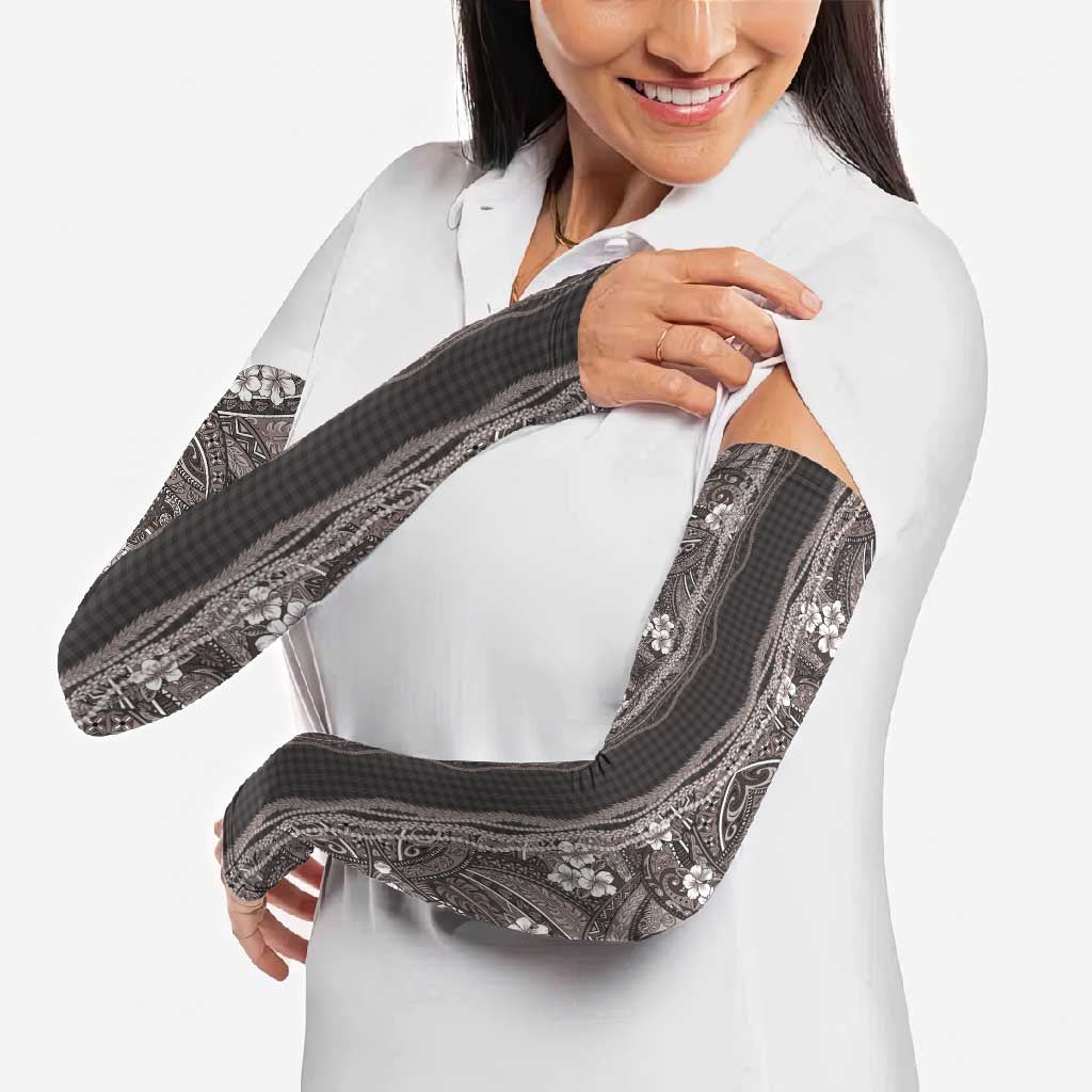 Hawaiian Art Flower Tribal with Lei Arm Sleeves Palaka Pattern Grayscale LT03 - Polynesian Pride
