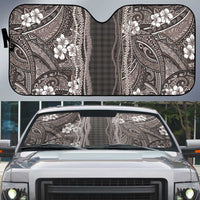 Hawaiian Art Flower Tribal with Lei Auto Sun Shade Palaka Pattern Grayscale LT03 Gray - Polynesian Pride