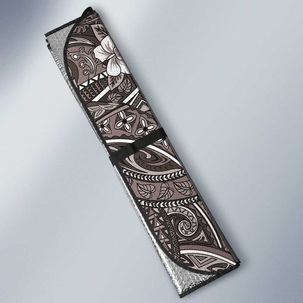 Hawaiian Art Flower Tribal with Lei Auto Sun Shade Palaka Pattern Grayscale LT03 - Polynesian Pride