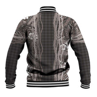 Hawaiian Art Flower Tribal with Lei Baseball Jacket Palaka Pattern Grayscale LT03 - Polynesian Pride