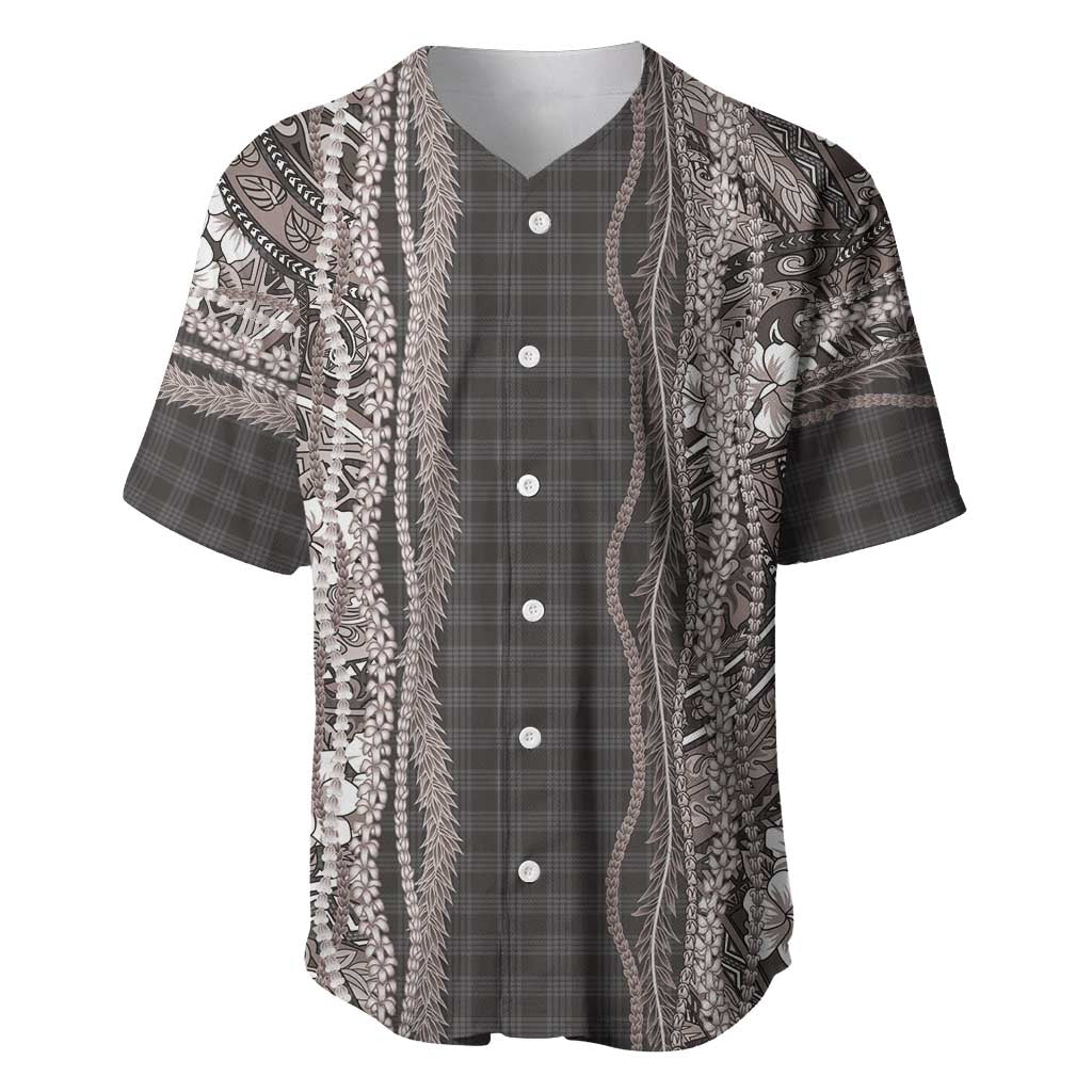 Hawaiian Art Flower Tribal with Lei Baseball Jersey Palaka Pattern Grayscale - Polynesian Pride