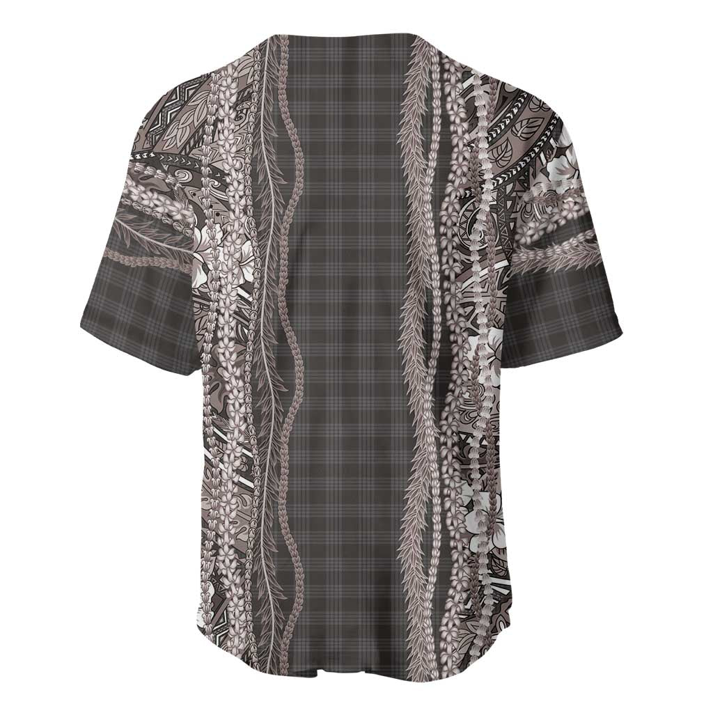 Hawaiian Art Flower Tribal with Lei Baseball Jersey Palaka Pattern Grayscale - Polynesian Pride
