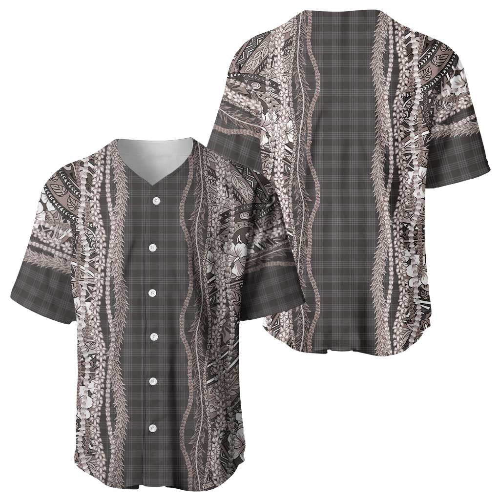 Hawaiian Art Flower Tribal with Lei Baseball Jersey Palaka Pattern Grayscale - Polynesian Pride