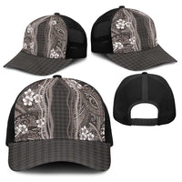Hawaiian Art Flower Tribal with Lei Baseball Net Cap Palaka Pattern Grayscale LT03 - Polynesian Pride