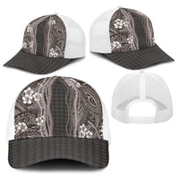 Hawaiian Art Flower Tribal with Lei Baseball Net Cap Palaka Pattern Grayscale LT03 - Polynesian Pride