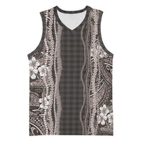 Hawaiian Art Flower Tribal with Lei Basketball Jersey Palaka Pattern Grayscale LT03 Unisex Gray - Polynesian Pride