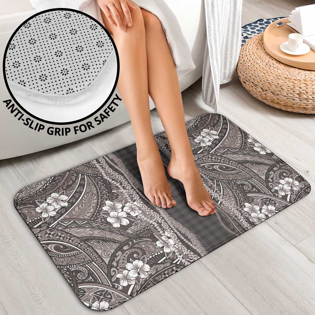 Hawaiian Art Flower Tribal with Lei Bathroom Set Palaka Pattern Grayscale - Polynesian Pride