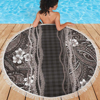 Hawaiian Art Flower Tribal with Lei Beach Blanket Palaka Pattern Grayscale - Polynesian Pride