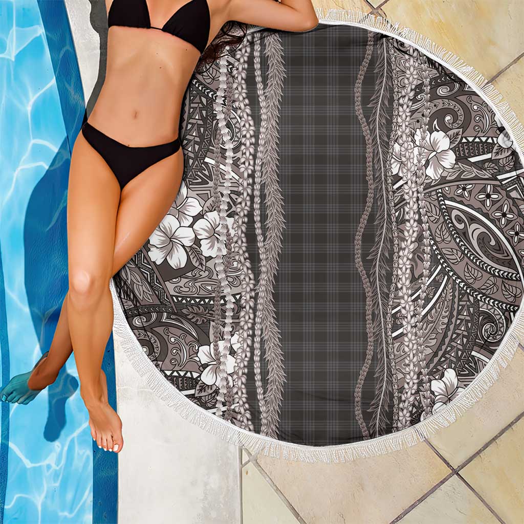 Hawaiian Art Flower Tribal with Lei Beach Blanket Palaka Pattern Grayscale - Polynesian Pride