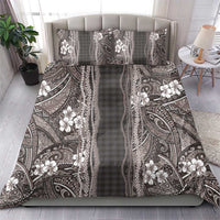 Hawaiian Art Flower Tribal with Lei Bedding Set Palaka Pattern Grayscale - Polynesian Pride