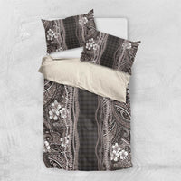 Hawaiian Art Flower Tribal with Lei Bedding Set Palaka Pattern Grayscale - Polynesian Pride