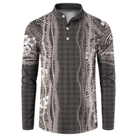 Hawaiian Art Flower Tribal with Lei Button Sweatshirt Palaka Pattern Grayscale LT03 Gray - Polynesian Pride