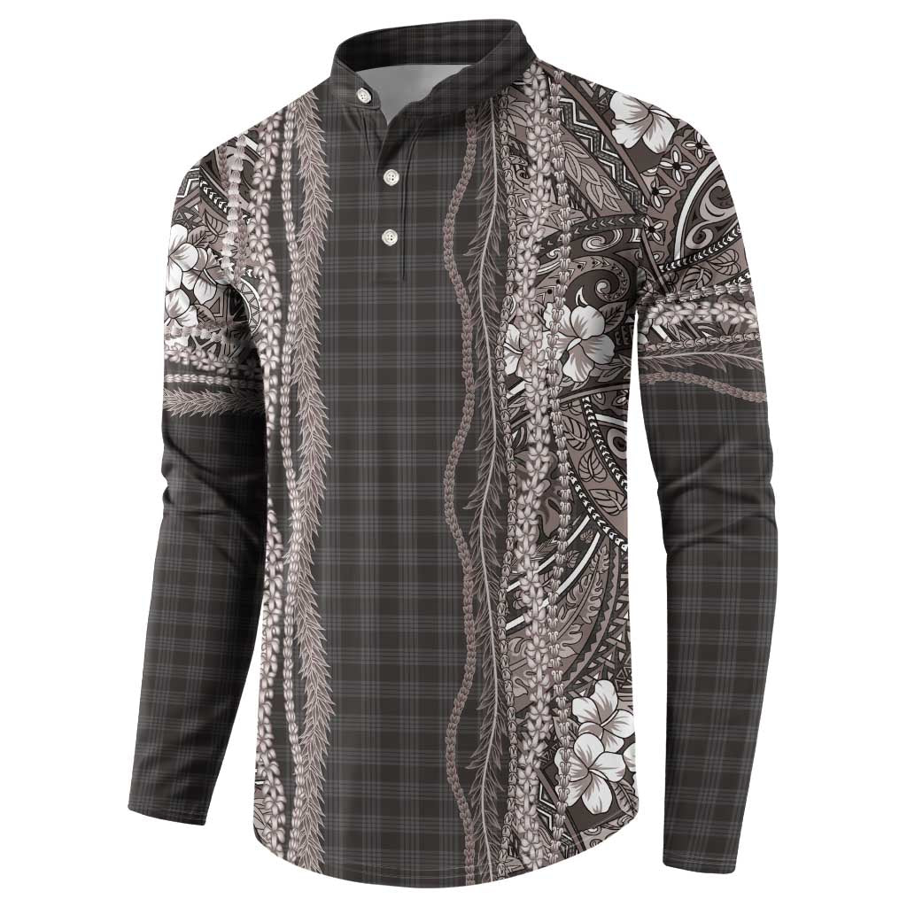 Hawaiian Art Flower Tribal with Lei Button Sweatshirt Palaka Pattern Grayscale LT03 - Polynesian Pride