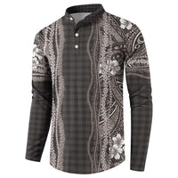 Hawaiian Art Flower Tribal with Lei Button Sweatshirt Palaka Pattern Grayscale LT03 - Polynesian Pride