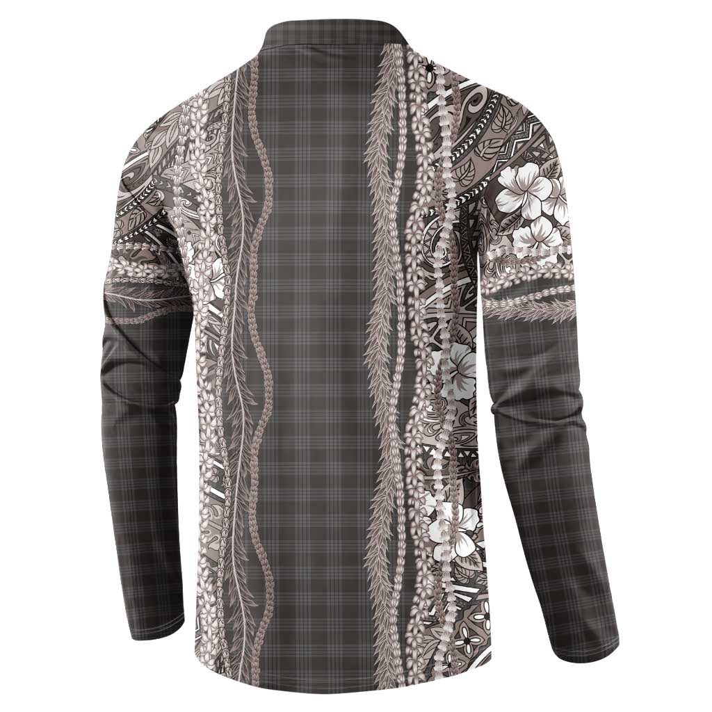 Hawaiian Art Flower Tribal with Lei Button Sweatshirt Palaka Pattern Grayscale LT03 - Polynesian Pride
