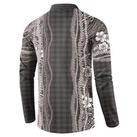 Hawaiian Art Flower Tribal with Lei Button Sweatshirt Palaka Pattern Grayscale LT03 - Polynesian Pride
