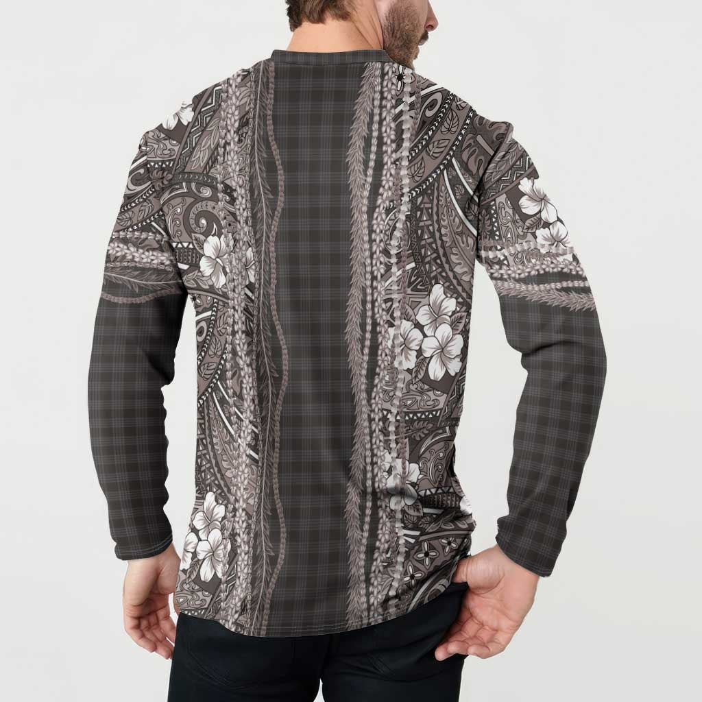 Hawaiian Art Flower Tribal with Lei Button Sweatshirt Palaka Pattern Grayscale LT03 - Polynesian Pride