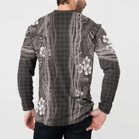 Hawaiian Art Flower Tribal with Lei Button Sweatshirt Palaka Pattern Grayscale LT03 - Polynesian Pride