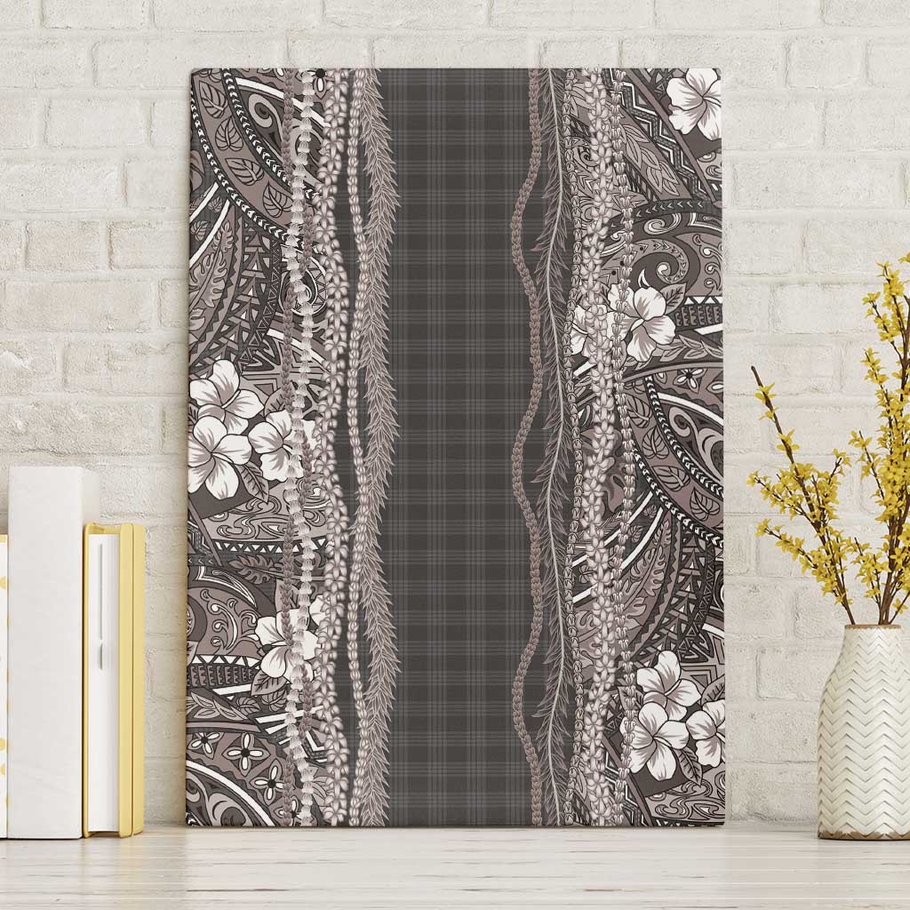 Hawaiian Art Flower Tribal with Lei Canvas Wall Art Palaka Pattern Grayscale LT03 Without Frame Gray - Polynesian Pride