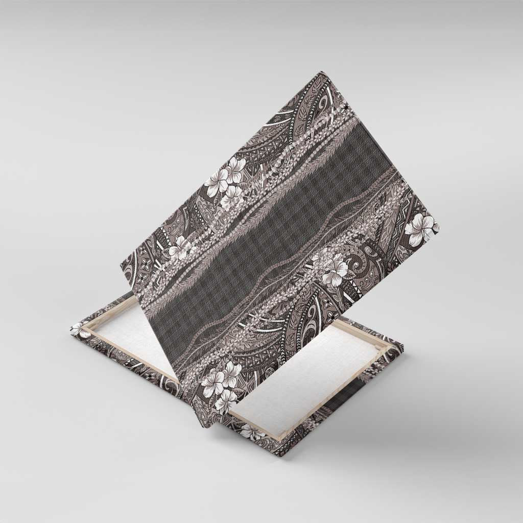 Hawaiian Art Flower Tribal with Lei Canvas Wall Art Palaka Pattern Grayscale LT03 With Frame Gray - Polynesian Pride