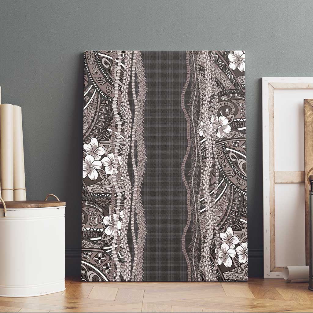 Hawaiian Art Flower Tribal with Lei Canvas Wall Art Palaka Pattern Grayscale LT03 - Polynesian Pride