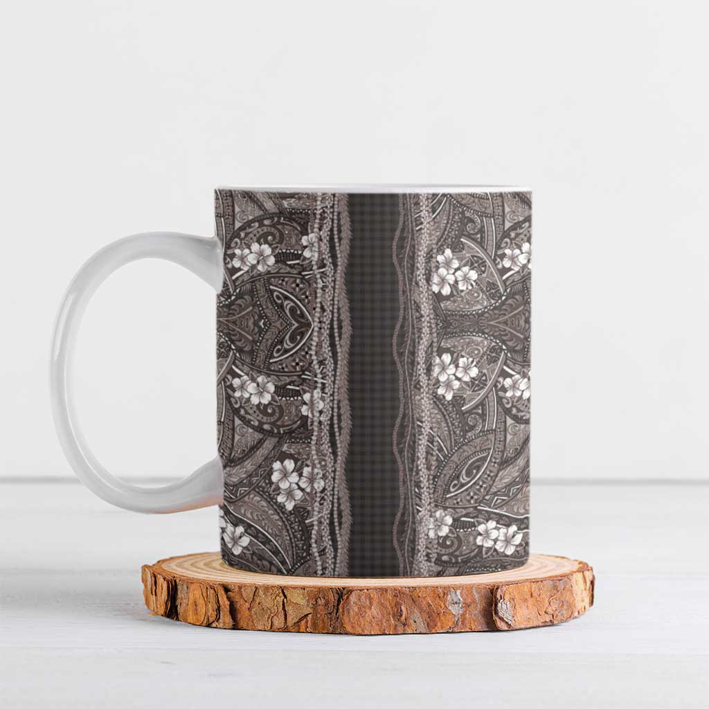 Hawaiian Art Flower Tribal with Lei Ceramic Mug Palaka Pattern Grayscale LT03 Gray - Polynesian Pride