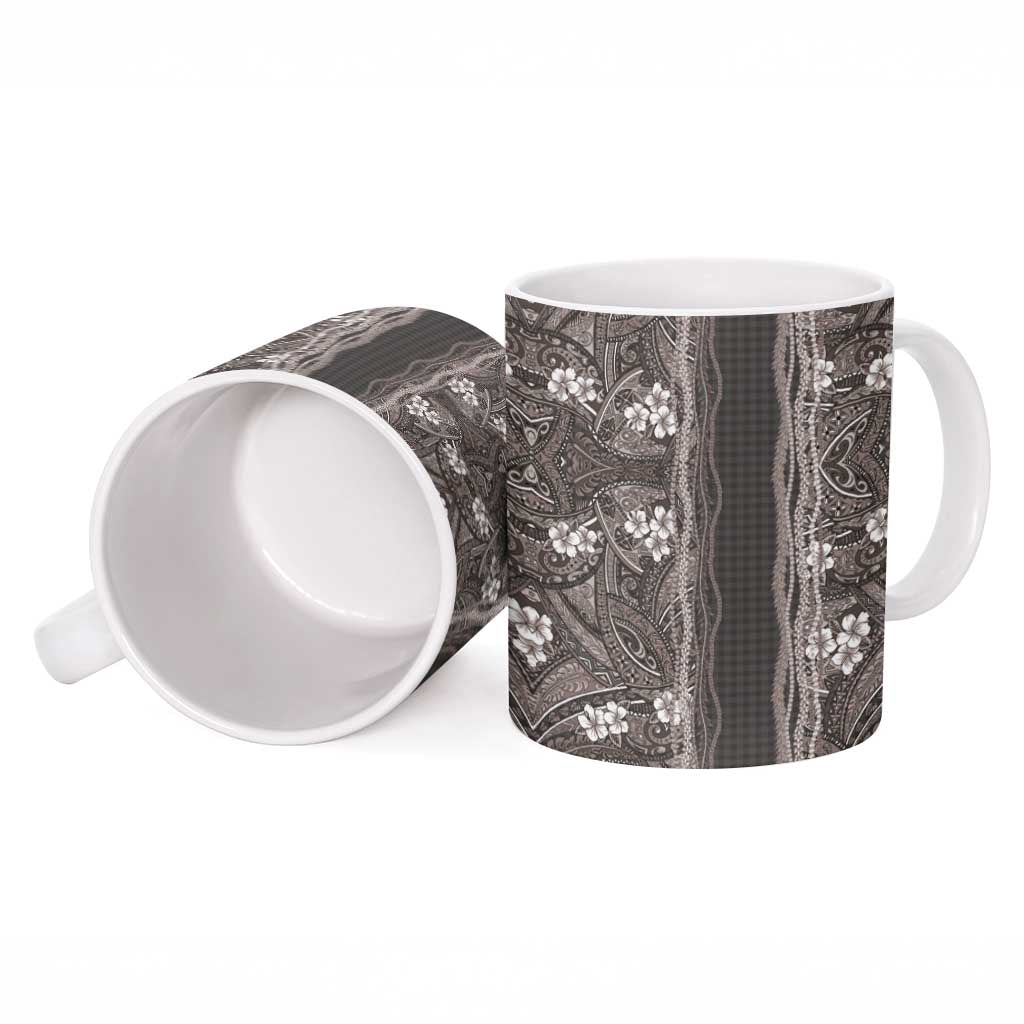 Hawaiian Art Flower Tribal with Lei Ceramic Mug Palaka Pattern Grayscale LT03 - Polynesian Pride