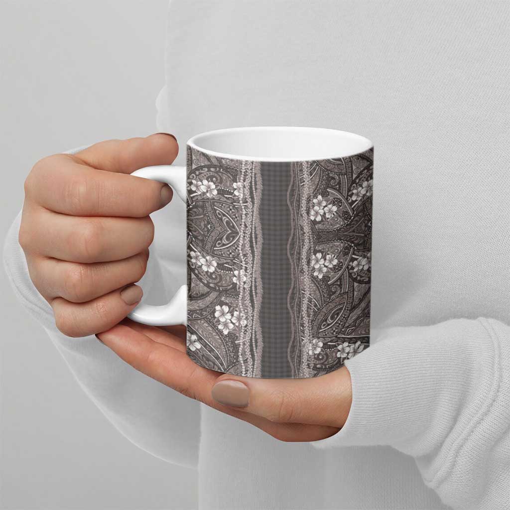 Hawaiian Art Flower Tribal with Lei Ceramic Mug Palaka Pattern Grayscale LT03 - Polynesian Pride