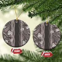 Hawaiian Art Flower Tribal with Lei Ceramic Ornament Palaka Pattern Grayscale - Polynesian Pride