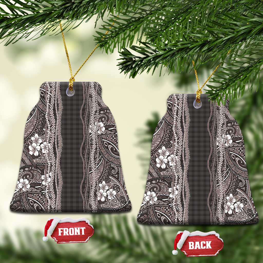 Hawaiian Art Flower Tribal with Lei Ceramic Ornament Palaka Pattern Grayscale - Polynesian Pride