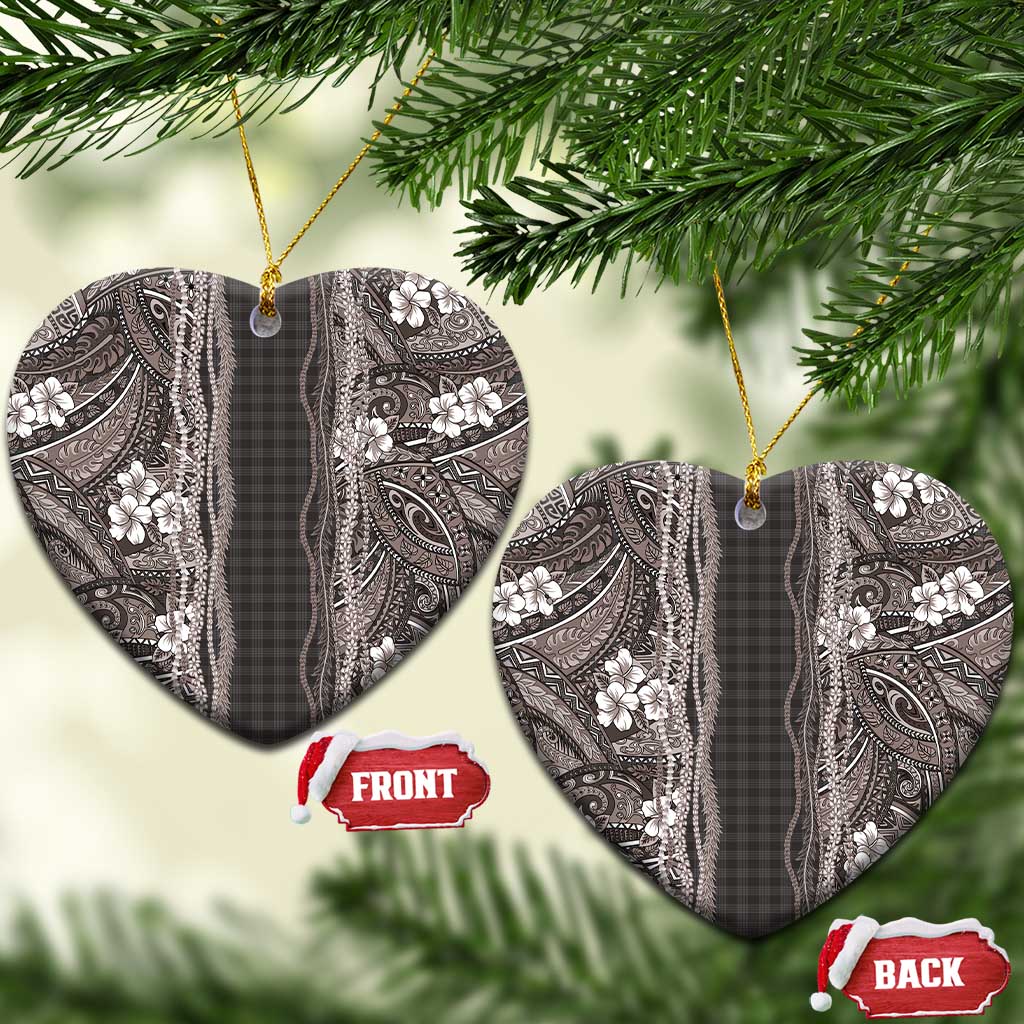 Hawaiian Art Flower Tribal with Lei Ceramic Ornament Palaka Pattern Grayscale - Polynesian Pride