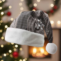 Hawaiian Art Flower Tribal with Lei Christmas Santa Hat Palaka Pattern Grayscale - Polynesian Pride