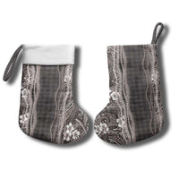 Hawaiian Art Flower Tribal with Lei Christmas Stocking Palaka Pattern Grayscale - Polynesian Pride