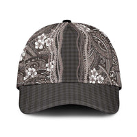 Hawaiian Art Flower Tribal with Lei Classic Cap Palaka Pattern Grayscale LT03 Universal Fit Gray - Polynesian Pride