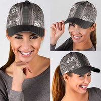 Hawaiian Art Flower Tribal with Lei Classic Cap Palaka Pattern Grayscale LT03 - Polynesian Pride