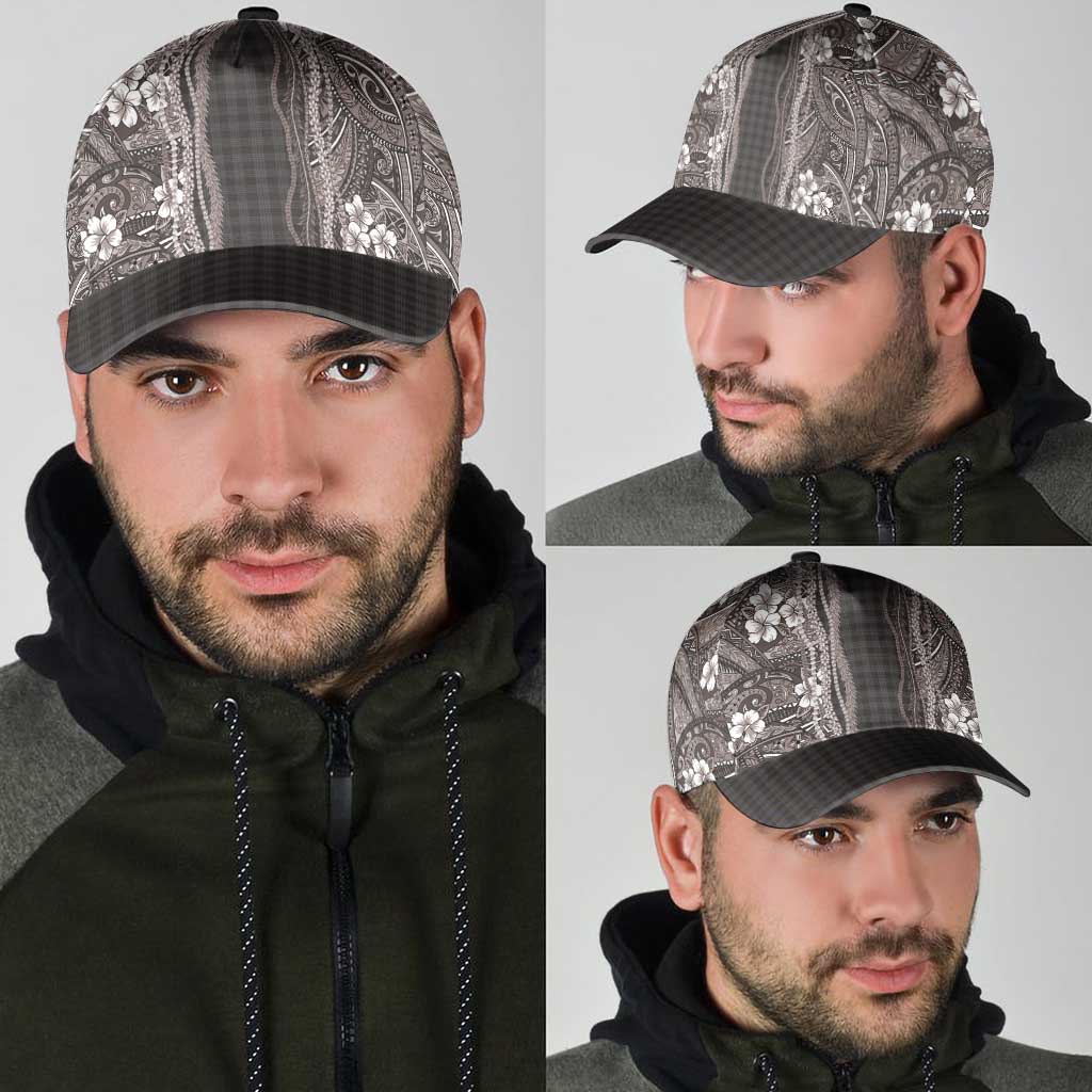 Hawaiian Art Flower Tribal with Lei Classic Cap Palaka Pattern Grayscale LT03 - Polynesian Pride