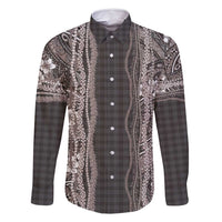 Hawaiian Art Flower Tribal with Lei Family Matching Long Sleeve Bodycon Dress and Hawaiian Shirt Palaka Pattern Grayscale - Polynesian Pride