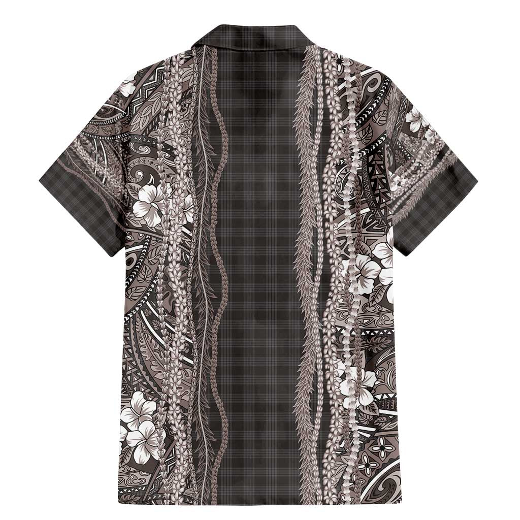 Hawaiian Art Flower Tribal with Lei Family Matching Mermaid Dress and Hawaiian Shirt Palaka Pattern Grayscale - Polynesian Pride