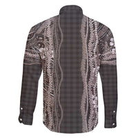 Hawaiian Art Flower Tribal with Lei Family Matching Off The Shoulder Long Sleeve Dress and Hawaiian Shirt Palaka Pattern Grayscale - Polynesian Pride