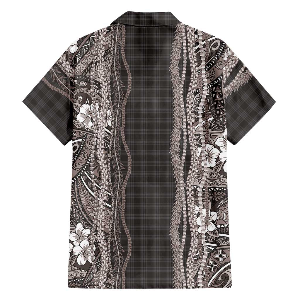 Hawaiian Art Flower Tribal with Lei Family Matching Puletasi and Hawaiian Shirt Palaka Pattern Grayscale LT03 - Polynesian Pride