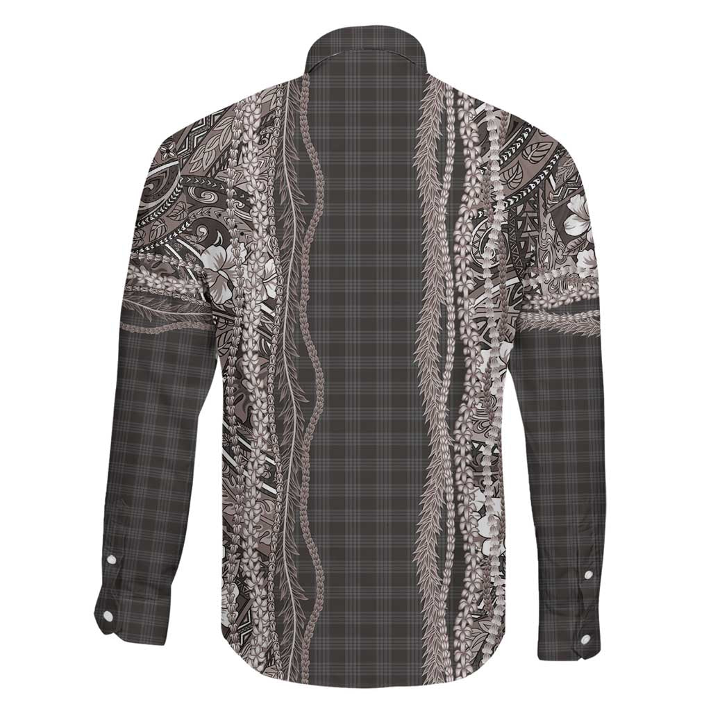 Hawaiian Art Flower Tribal with Lei Family Matching Puletasi and Hawaiian Shirt Palaka Pattern Grayscale LT03 - Polynesian Pride