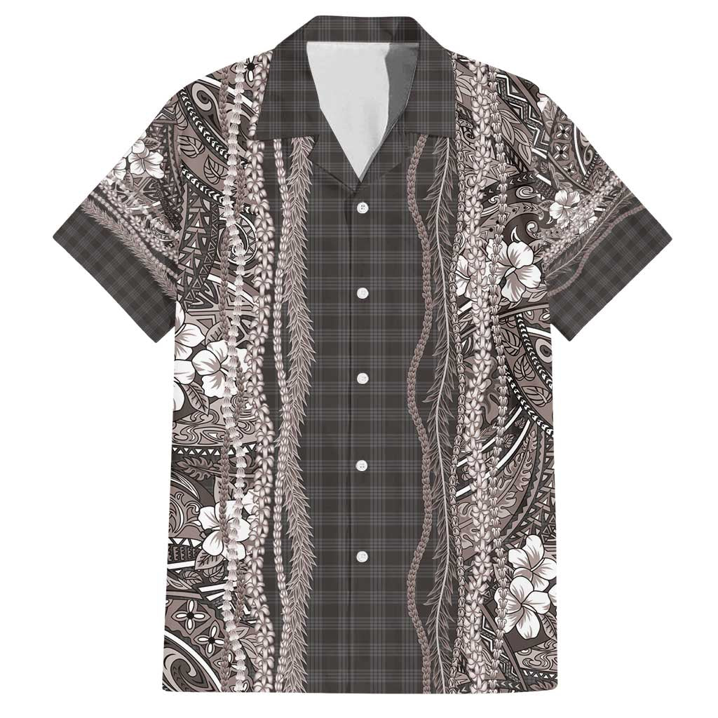 Hawaiian Art Flower Tribal with Lei Family Matching Summer Maxi Dress and Hawaiian Shirt Palaka Pattern Grayscale - Polynesian Pride