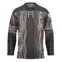 Hawaiian Art Flower Tribal with Lei Hockey Jersey Palaka Pattern Grayscale - Polynesian Pride