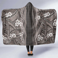 Hawaiian Art Flower Tribal with Lei Hooded Blanket Palaka Pattern Grayscale LT03 One Size Gray - Polynesian Pride