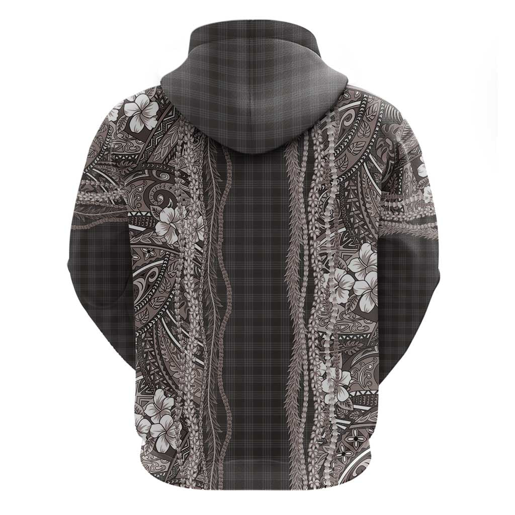 Hawaiian Art Flower Tribal with Lei Hoodie Palaka Pattern Grayscale - Polynesian Pride